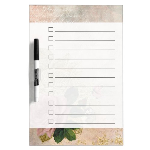 Steampunk Glam  Pink and Gold Rose Checklist Dry Erase Board