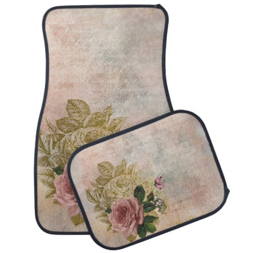 Steampunk Glam  Pink and Gold Rose Rustic Floral Car Floor Mat