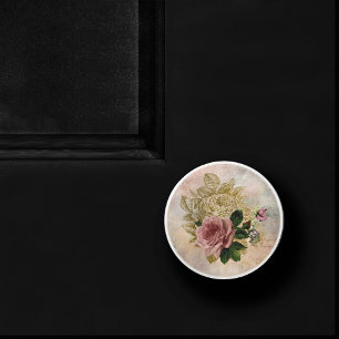 Steampunk Glam Pink and Gold Rose Rustic Floral Ceramic Knob