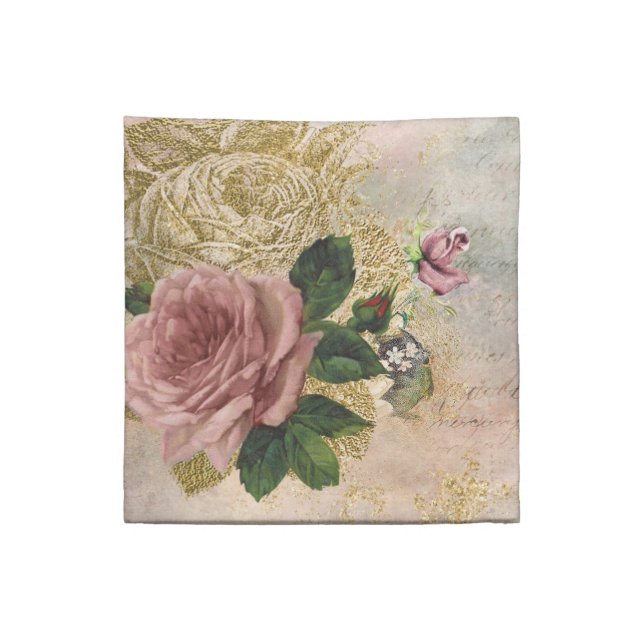 Steampunk Glam | Pink and Gold Rose Rustic Floral Cloth Napkin (Quarter Fold)
