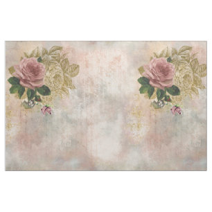 Steampunk Glam Pink and Gold Rose Rustic Floral Fabric