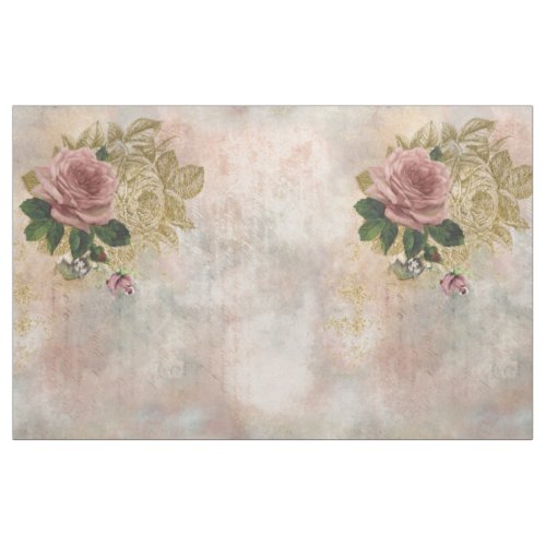 Steampunk Glam  Pink and Gold Rose Rustic Floral Fabric