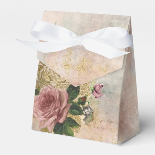 Steampunk Glam  Pink and Gold Rose Rustic Floral Favor Boxes