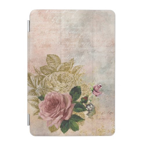 Steampunk Glam  Pink and Gold Rose Rustic Floral iPad Mini Cover