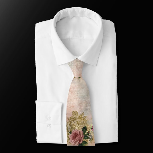 Steampunk Glam | Pink and Gold Rose Rustic Floral Neck Tie (Creator Uploaded)