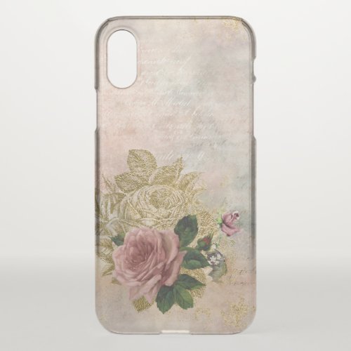 Steampunk Glam  Pink and Gold Rose Rustic Floral iPhone X Case