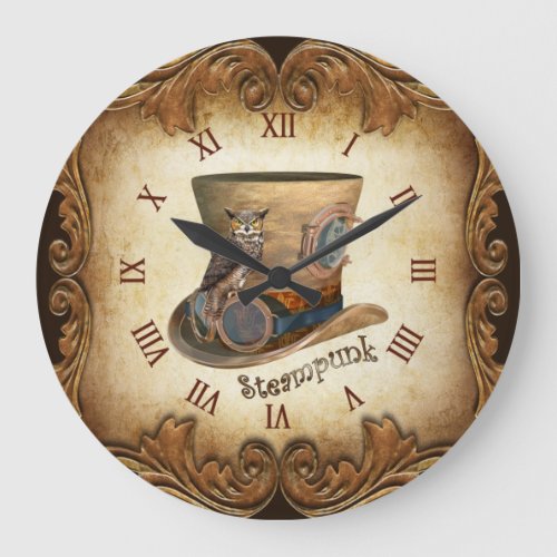 Steampunk Goggle Hat  Great Horned Owl    Large Clock