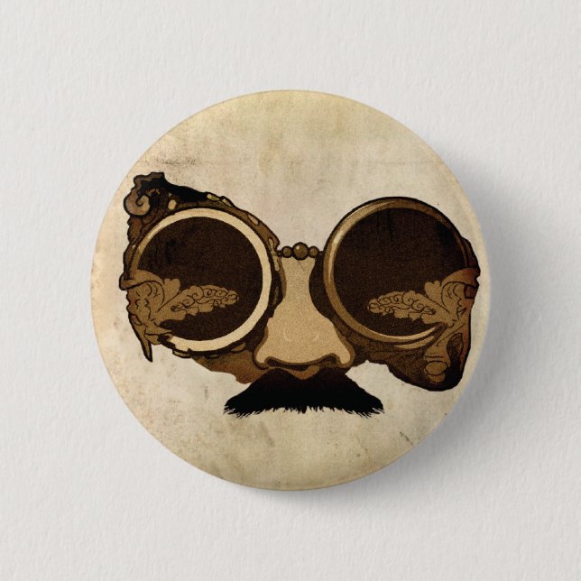 Steampunk Goggles and mustache Pinback Button (Front)