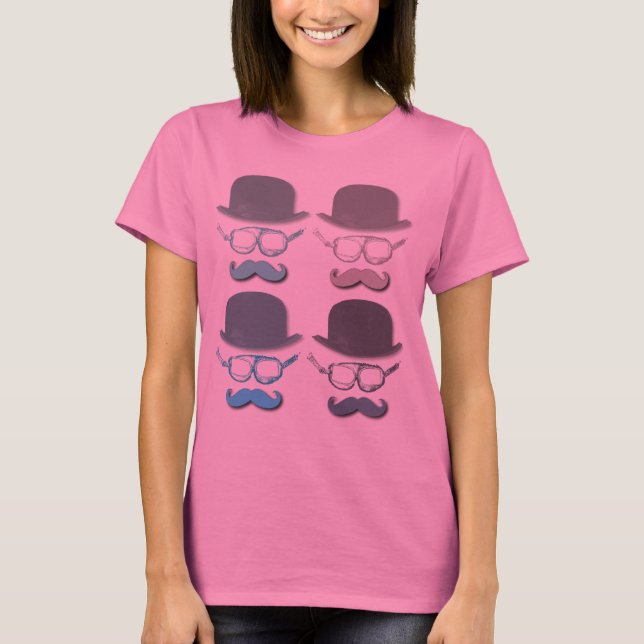 Steampunk Goggles, Hats and Mustaches T-Shirt (Front)