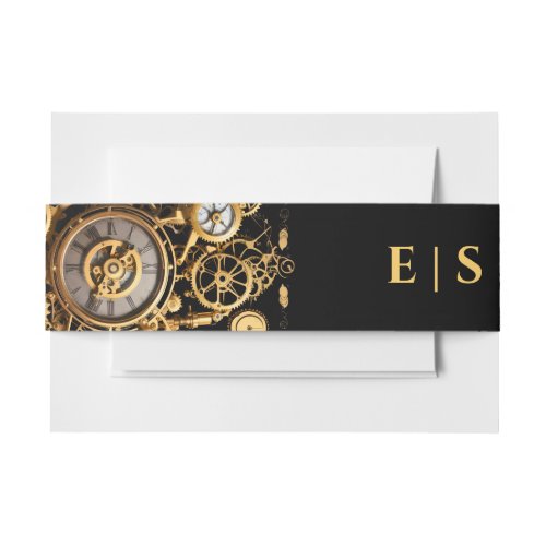 Steampunk Gold and Black Vintage Wedding  Invitation Belly Band