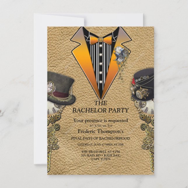 Steampunk  & Gold Chains Bachelor invitation (Front)