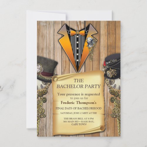 Steampunk   Gold Chains Bachelor invitation