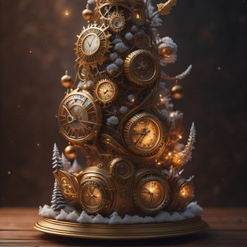 Steampunk Gold Christmas tree with metal gears Tissue Paper