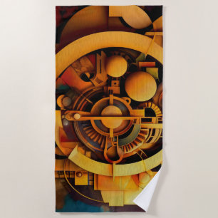 Steampunk Golden Mechanism Abstract Beach Towel