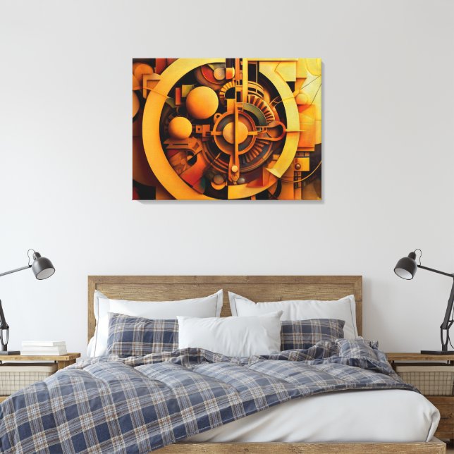 Steampunk Golden Mechanism Abstract Canvas Print (Insitu(Bedroom))