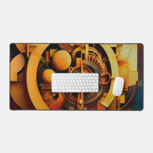 Steampunk Golden Mechanism Abstract Desk Mat