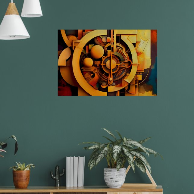 Steampunk Golden Mechanism Abstract Poster (Living Room 1)