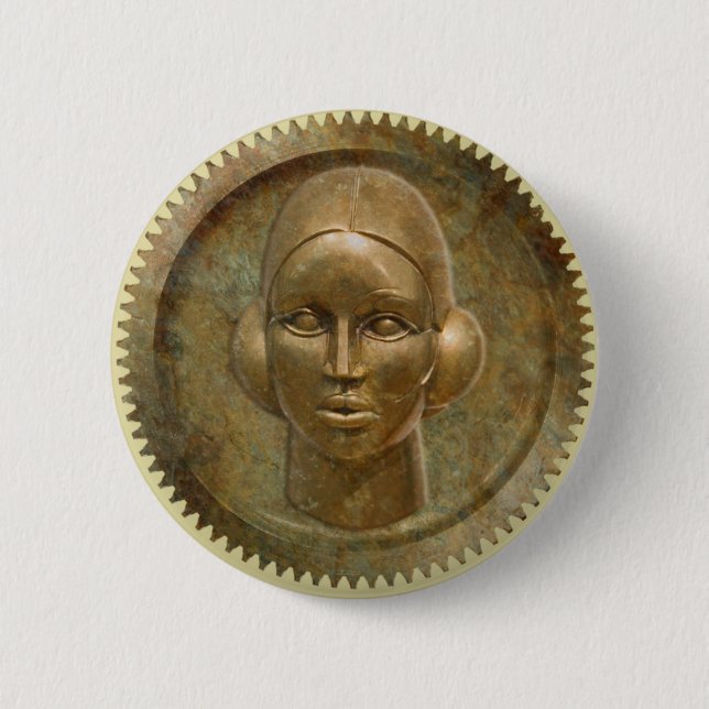 Steampunk Golden Metal Gear Goddess Button (Front)