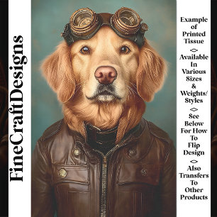 Steampunk Golden Retriever Aviator AS7 Decoupage Tissue Paper