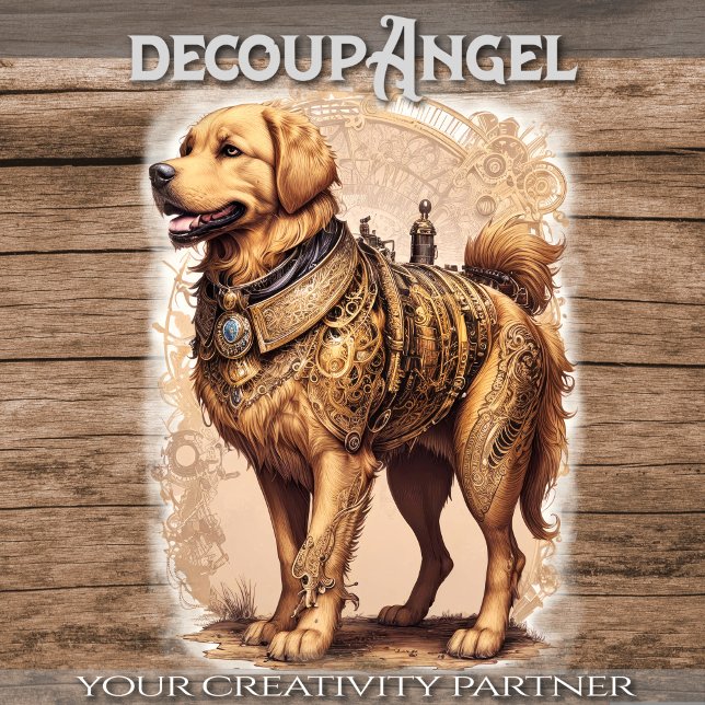 Steampunk golden retriever - decoupage -  tissue paper (Creator Uploaded)