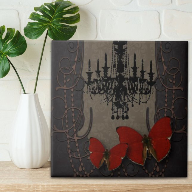 steampunk goth butterfly paris vintage chandelier ceramic tile (steampunk goth butterfly paris vintage chandelier ceramic tile)