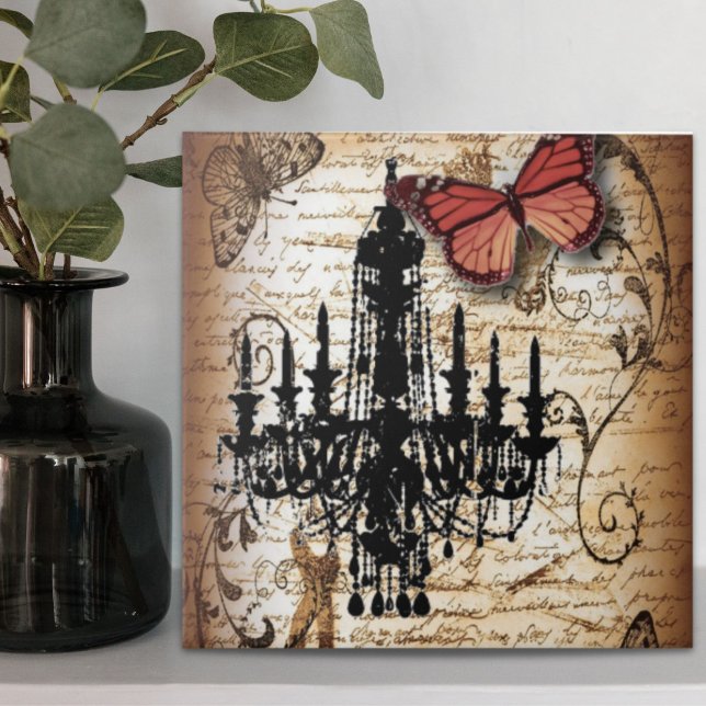 steampunk goth butterfly paris vintage chandelier ceramic tile (steampunk goth butterfly paris vintage chandelier ceramic tile)