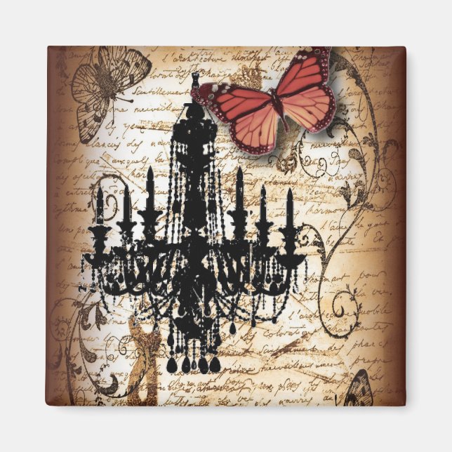 steampunk goth butterfly paris vintage chandelier magnet (Front)