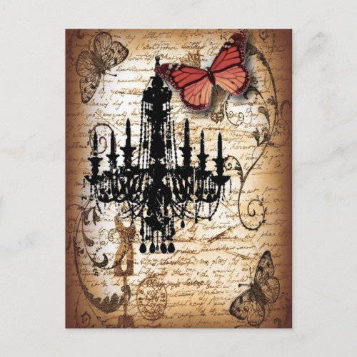 steampunk goth butterfly paris vintage chandelier postcard