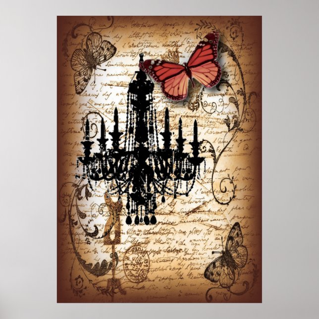 steampunk goth butterfly paris vintage chandelier poster (Front)