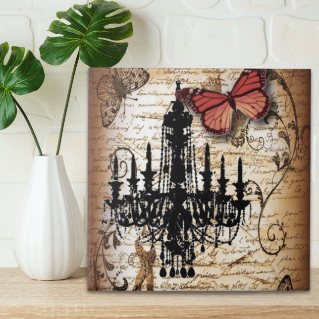 steampunk goth butterfly paris vintage chandelier tile (steampunk goth butterfly paris vintage chandelier tile)