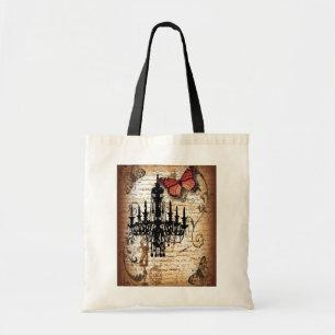 steampunk goth butterfly paris vintage chandelier tote bag