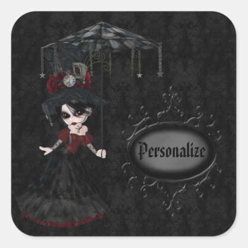 Steampunk Goth Girl Black Personalized Stickers