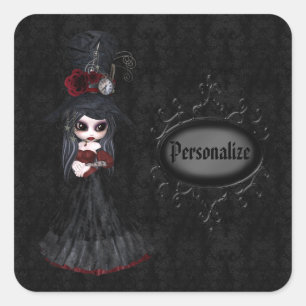 Steampunk Goth Girl Black Personalized Stickers