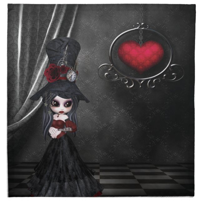Steampunk Goth Girl & Heart Napkins (Front)