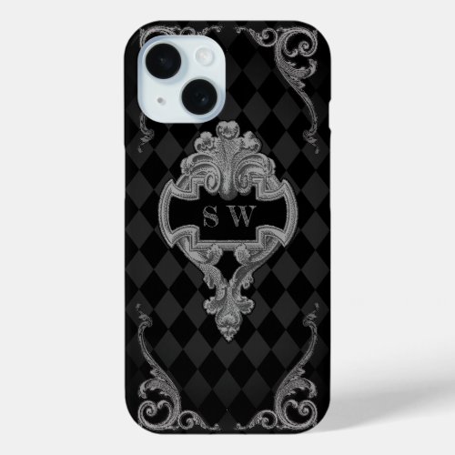 Steampunk Goth Monogrammed iPhone 15 Case