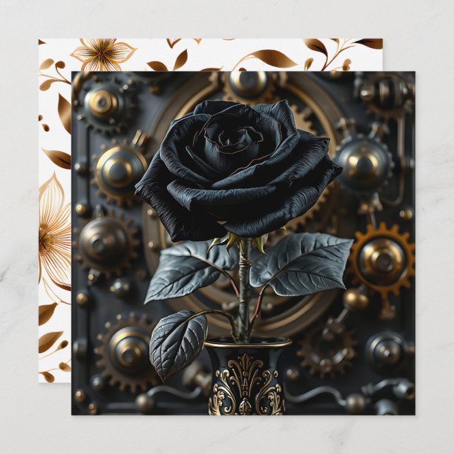 Steampunk Gothic Black Rose Blank Card (Front/Back)