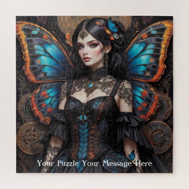 Steampunk Gothic Butterfly Girl Jigsaw Puzzle (Vertical)