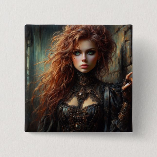Steampunk gothic female  button (Front)