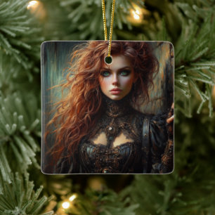 Steampunk gothic female ceramic ornament