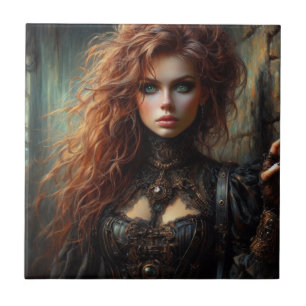 Steampunk gothic female ceramic tile