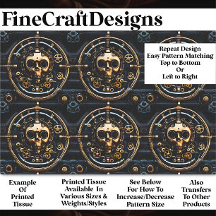 Steampunk Gothic Gold Skull Design BM3 Decoupage Tissue Paper