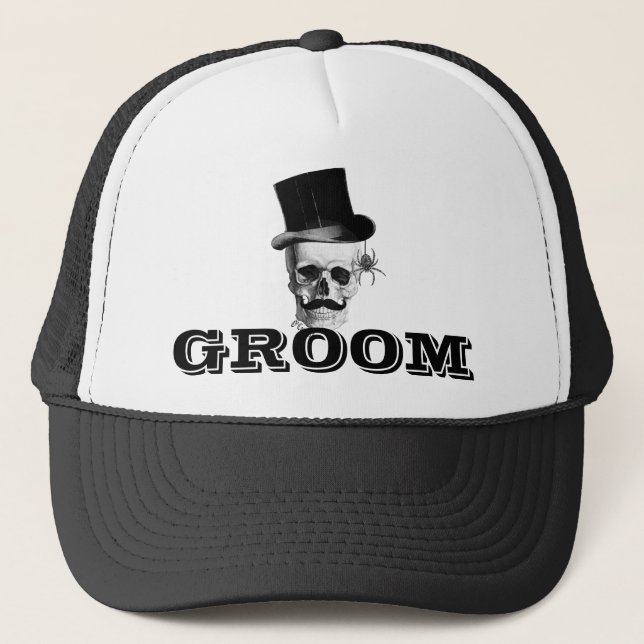 Steampunk gothic groom trucker hat (Front)