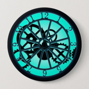 Steampunk Gothic Ironwork Clock With Visible Gears Button