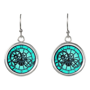 Steampunk Gothic Ironwork Clock With Visible Gears Earrings