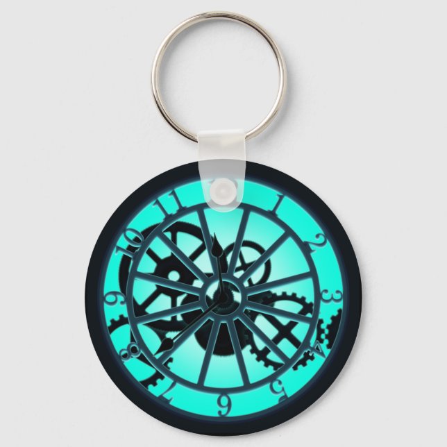 Steampunk Gothic Ironwork Clock With Visible Gears Keychain (Front)