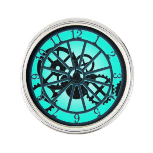 Steampunk Gothic Ironwork Clock With Visible Gears Lapel Pin