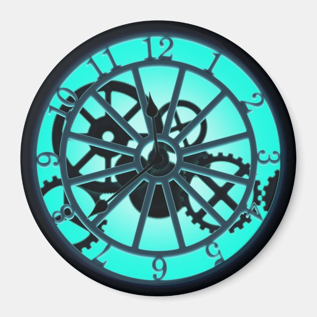 Steampunk Gothic Ironwork Clock With Visible Gears Magnet (Front)