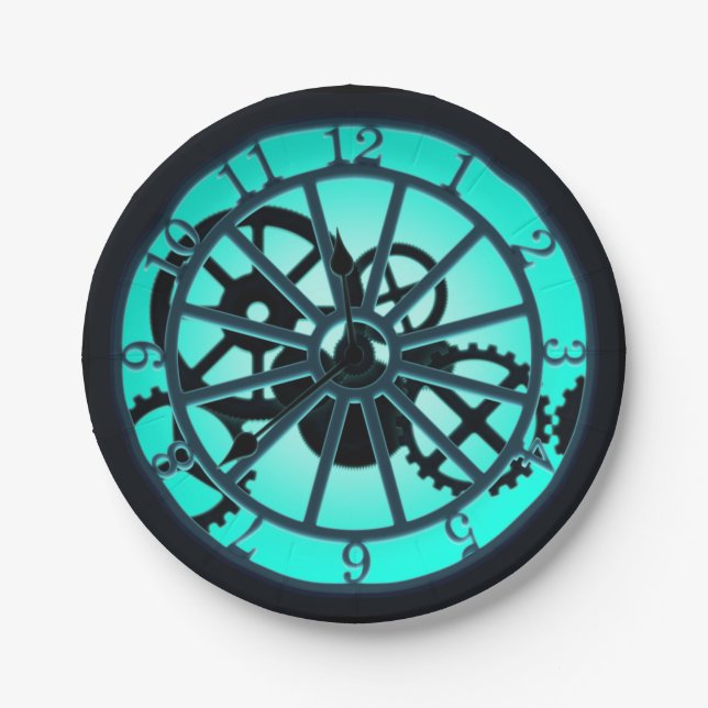 Steampunk Gothic Ironwork Clock With Visible Gears Paper Plates (Front)