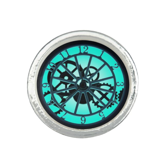 Steampunk Gothic Ironwork Clock With Visible Gears Ring (Front)