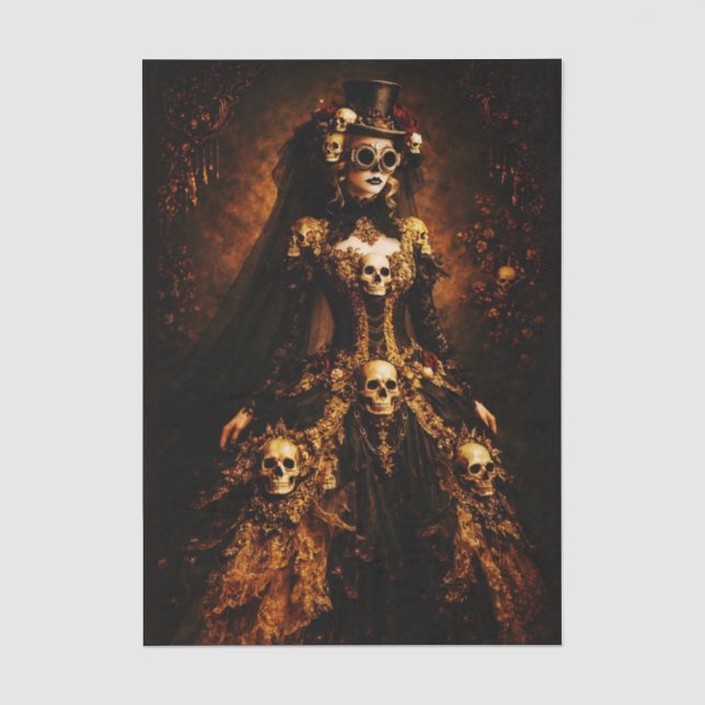 Steampunk Gothic Lady, Skull Dress FJ3R Decoupage  Tissue Paper (Front)